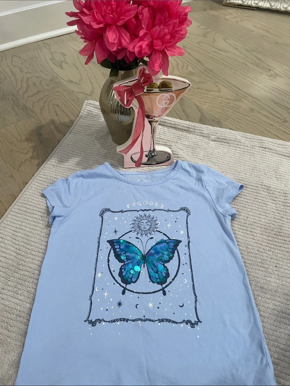 wonder nation Light Blue Butterfly Tee with Sequined Wings
